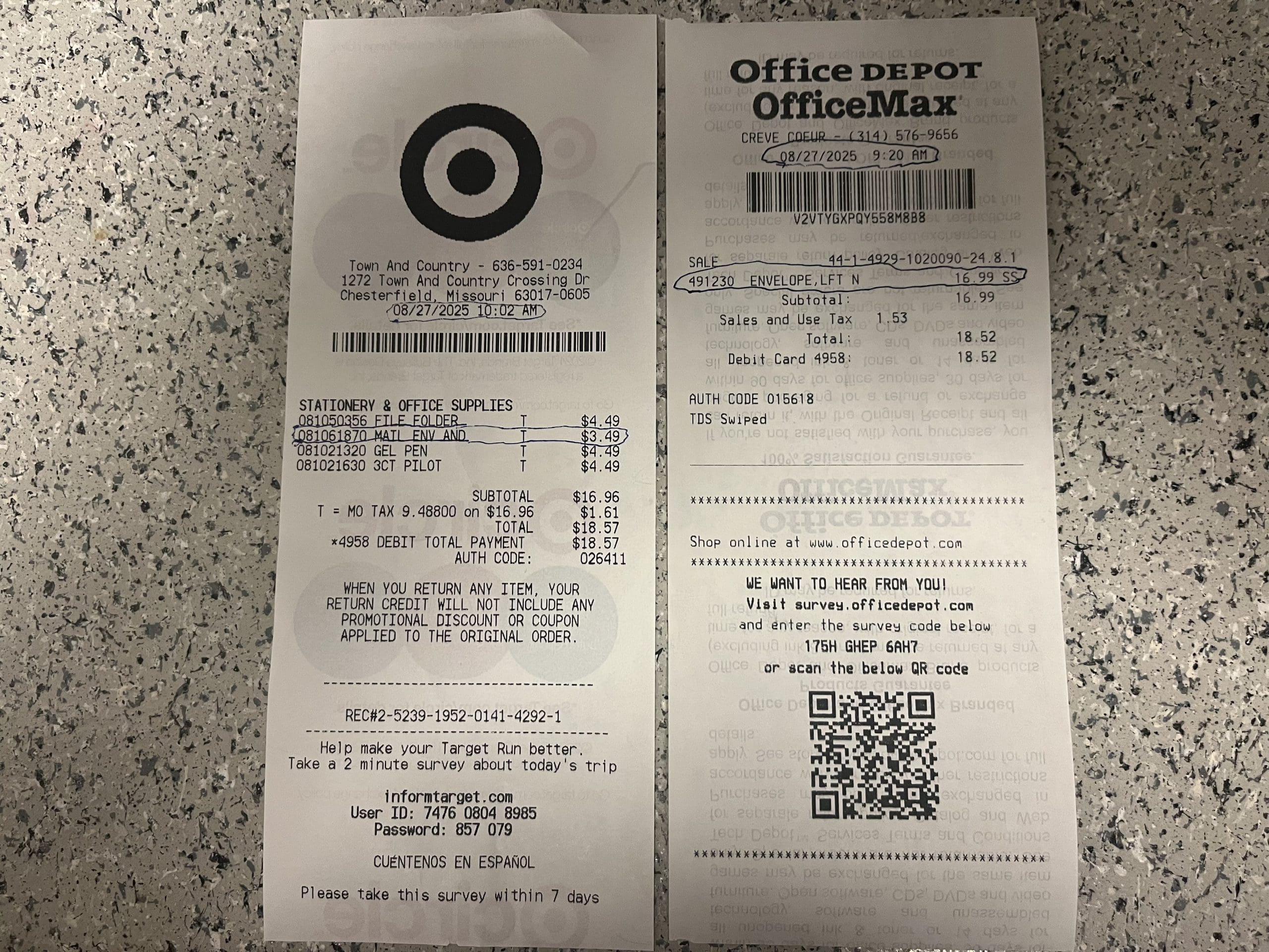 Office Depot v. Target - #10 Envelopes - Price Comparison