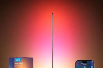 LED corner lamp glowing with 16 million colors in living room