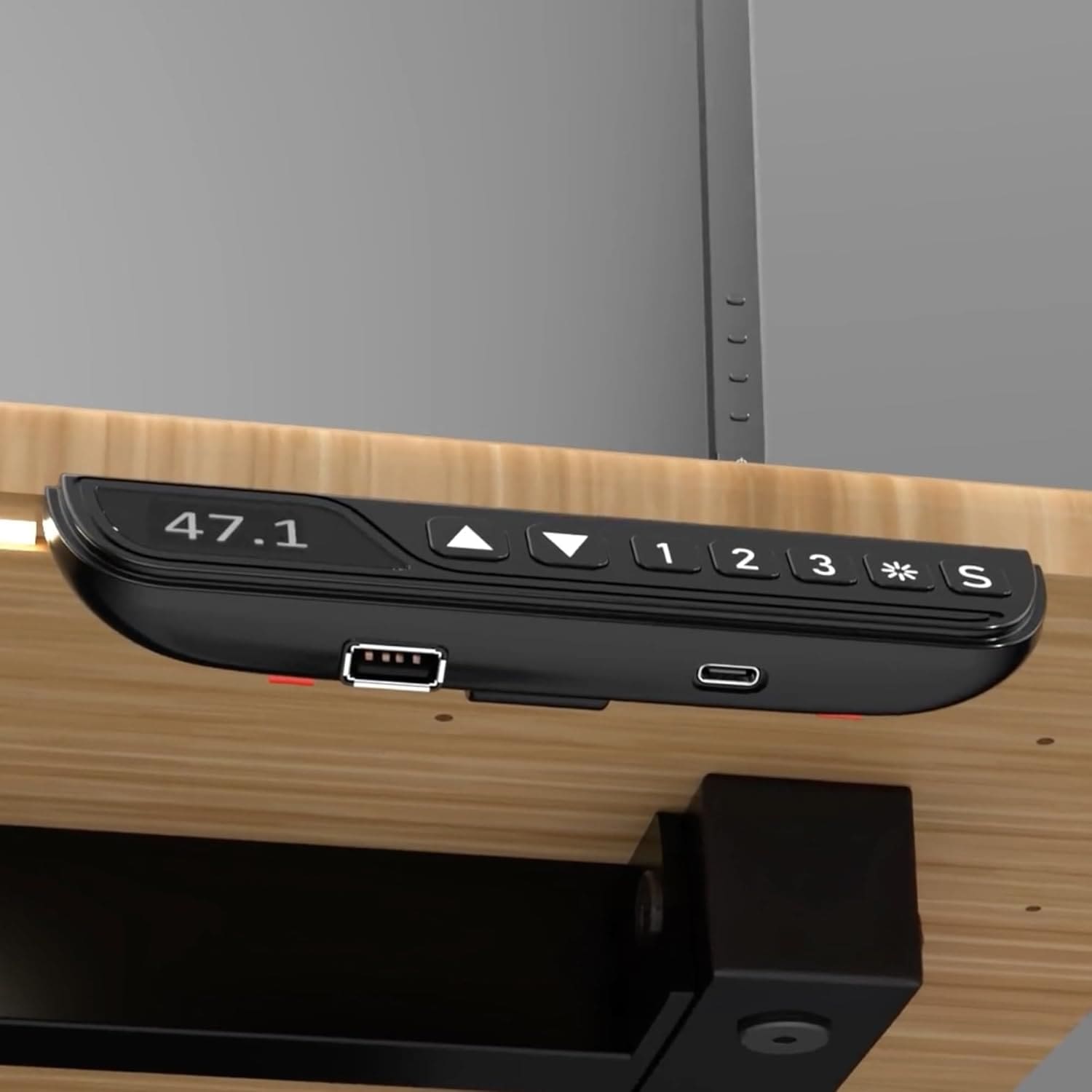 Ergonomic L-shaped standing desk with electric adjustment and USB ports