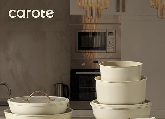CAROTE cookware set non stick cream white design