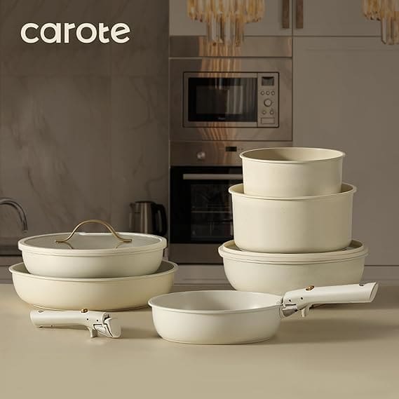 CAROTE cookware set non stick cream white design
