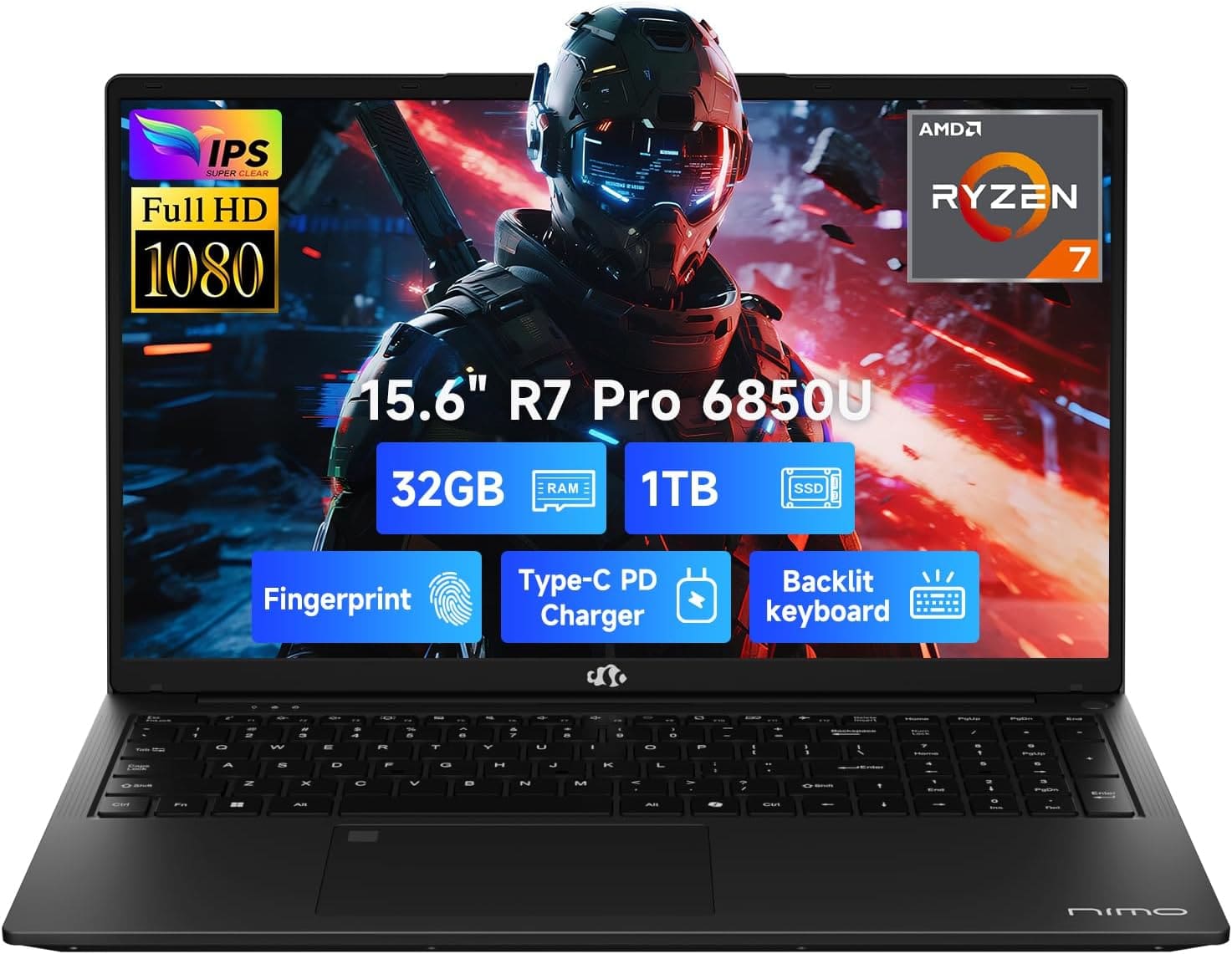 NIMO laptop performance front view with Ryzen 7 Pro