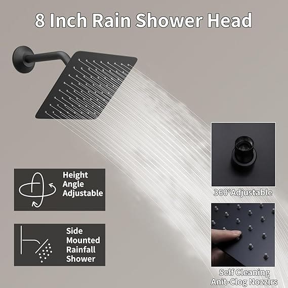 LED Rainfall Shower System with 6 massage body jets