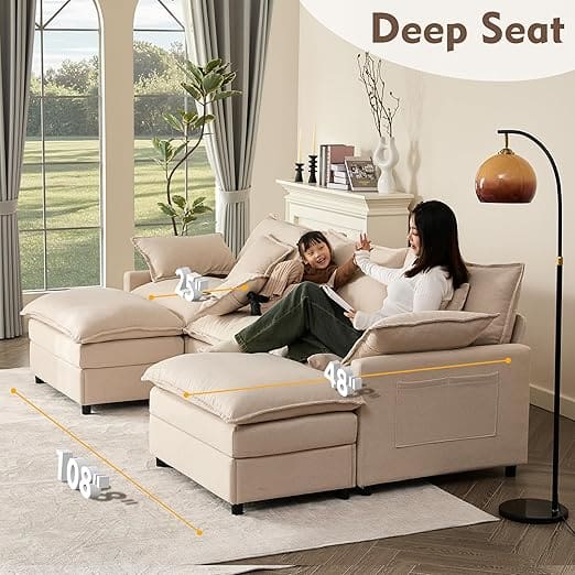 Beige modular sofa with plush cushions