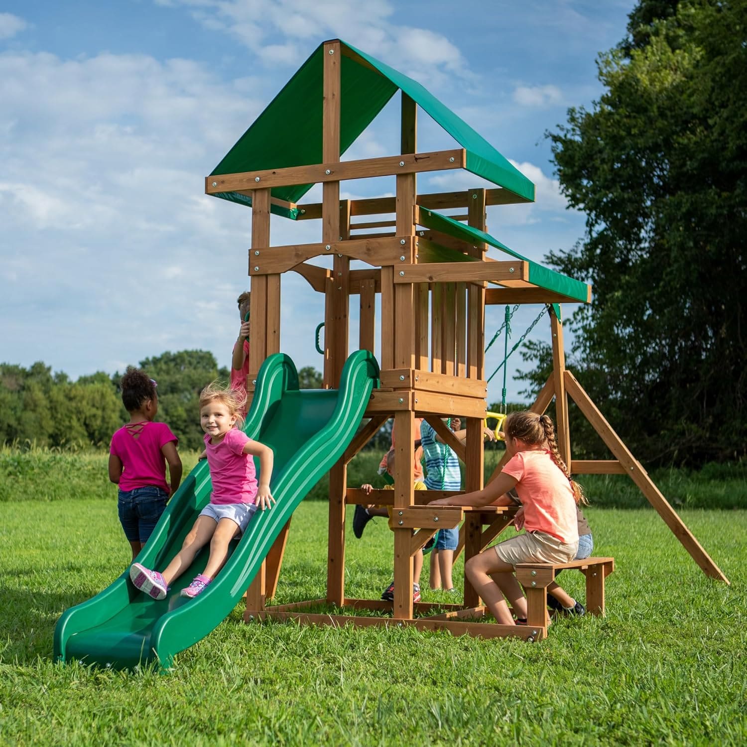 Backyard Playground with Rock Wall and Sandbox