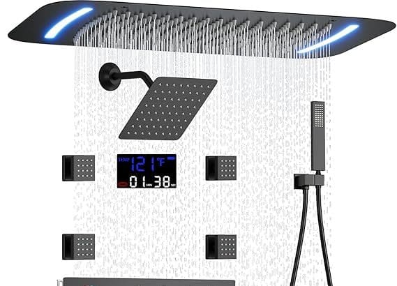 LED Rainfall Shower System dual shower heads matte black