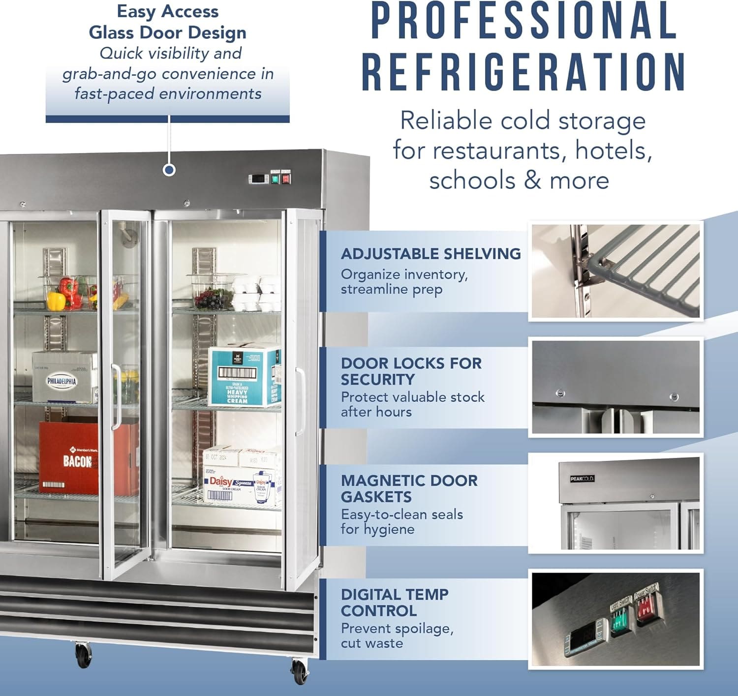 PEAKCOLD Commercial Refrigerator in Kitchen Setup