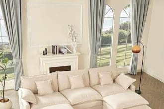 U Shaped Couch in beige linen with deep seats