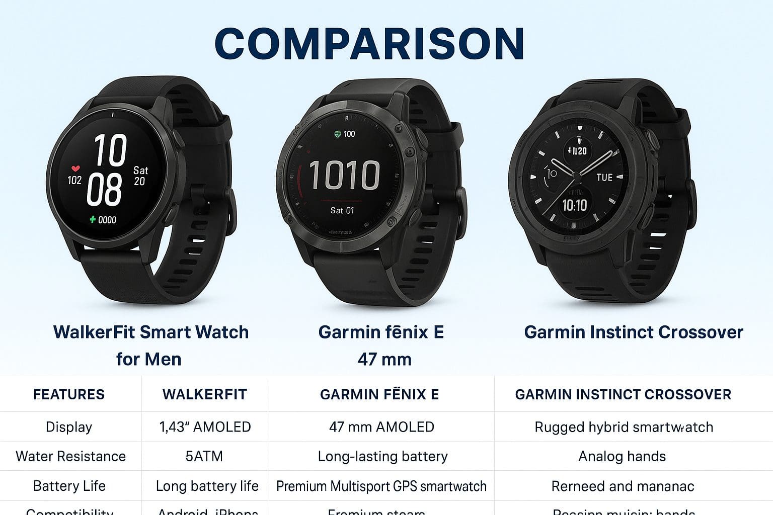 Smartwatch Comparison 2025 featuring WalkerFit