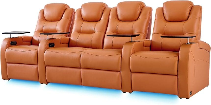 Home Theater Seating Top Grain Leather Recliner