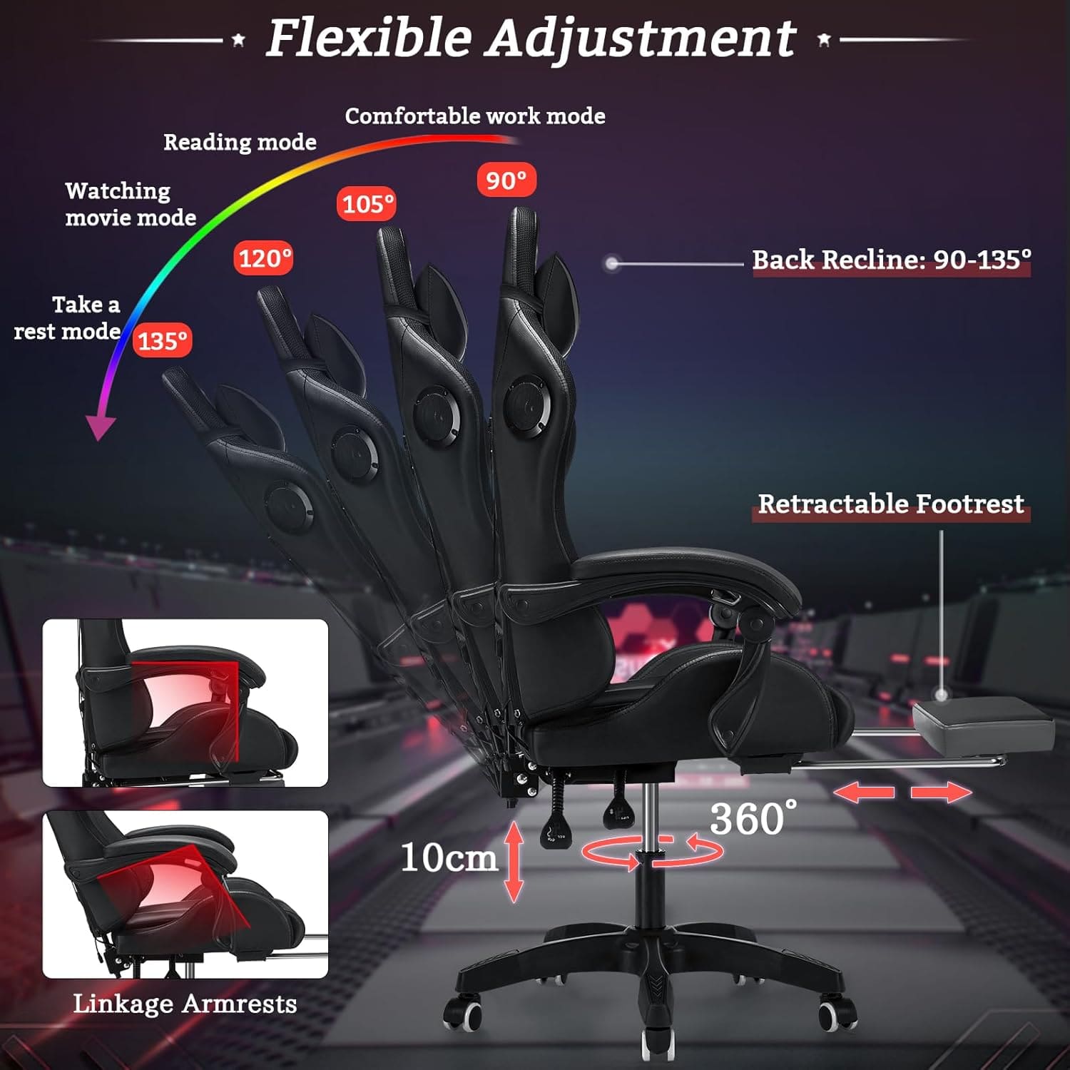 HOFFREE best gaming chair with massage with RGB LED lights for gamers