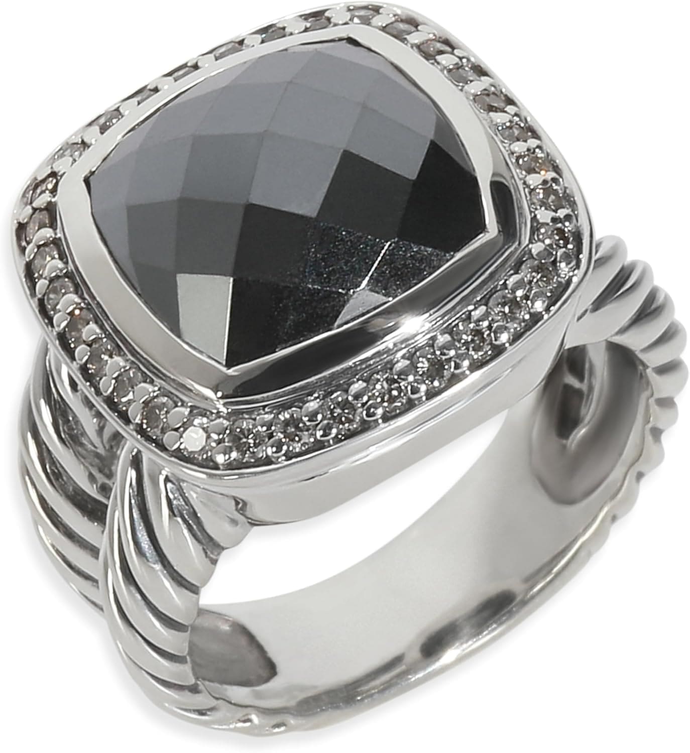 Closeup of hematite diamond ring gemstone shine