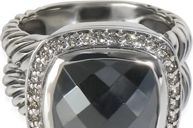 Hematite diamond ring front view sterling silver