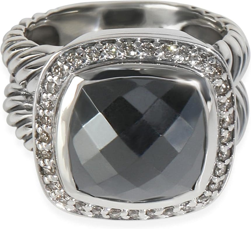 Hematite diamond ring front view sterling silver