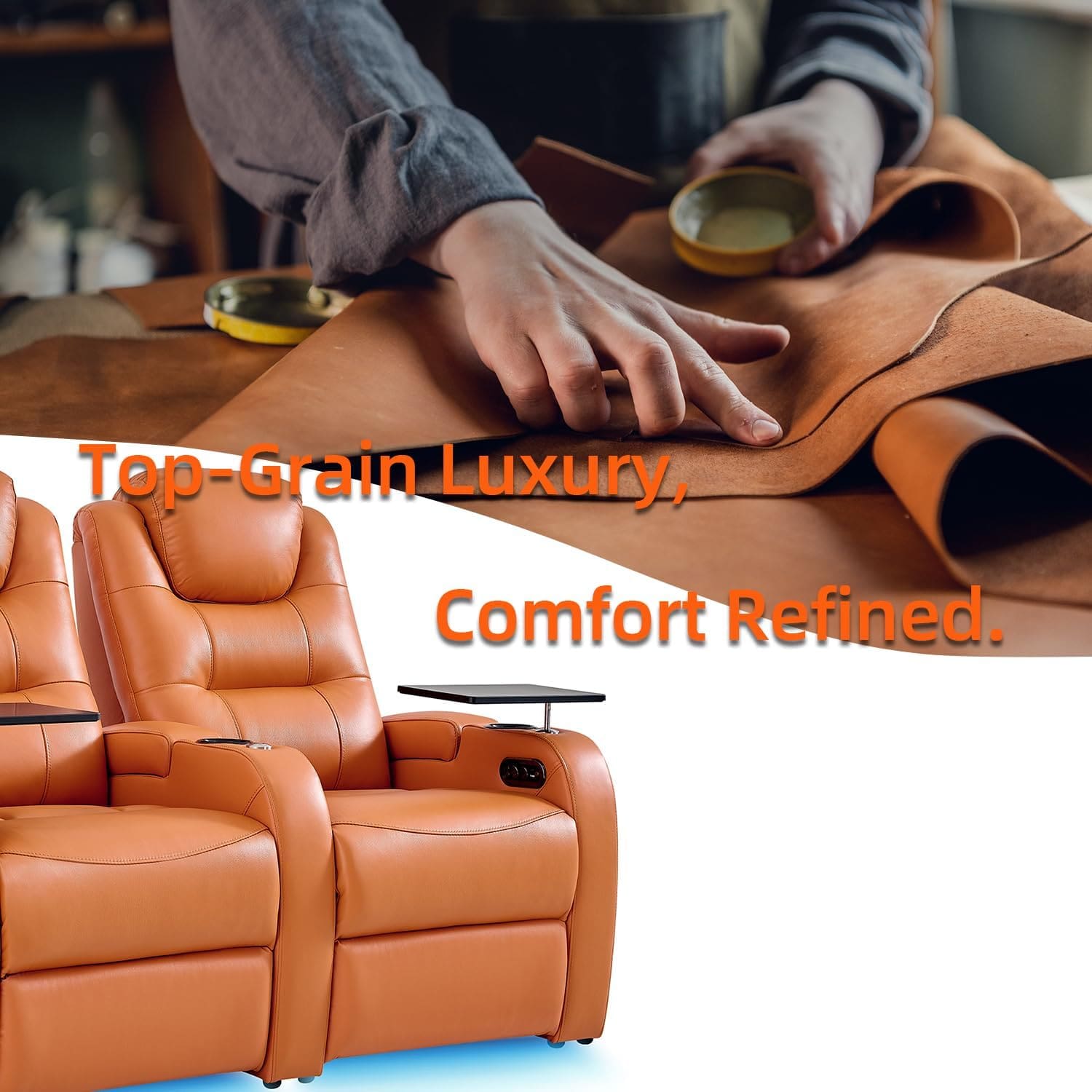 Orange Leather Recliner Sofa for Movie Room