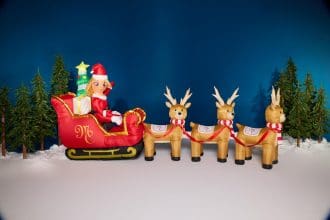 Festive Christmas party lawn decoration with lights