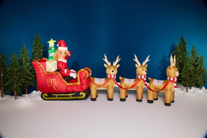 Festive Christmas party lawn decoration with lights