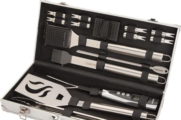 20-piece grill set with stainless steel BBQ tools in aluminum case