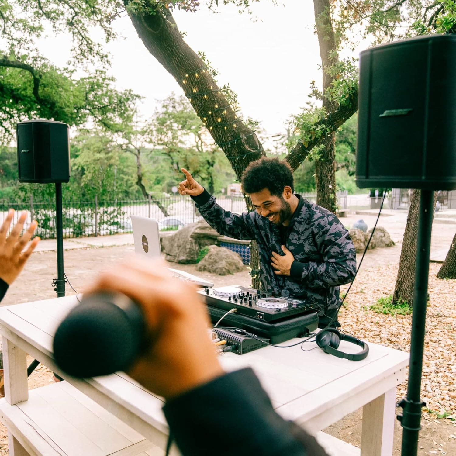 Bose wireless PA system setup on stand