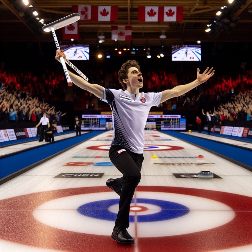 Matt Dunstone of Canada claims victory in his first men's world curling championship. 1 1774659396