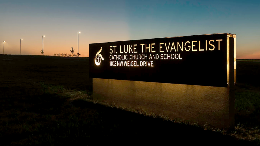 st luke school sign car hits students